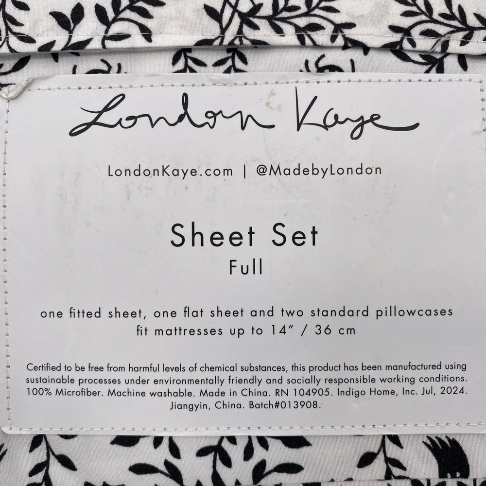 London Kaye Sheet Set Full White Black Halloween Cat Skull Ghost Bat Microfiber
